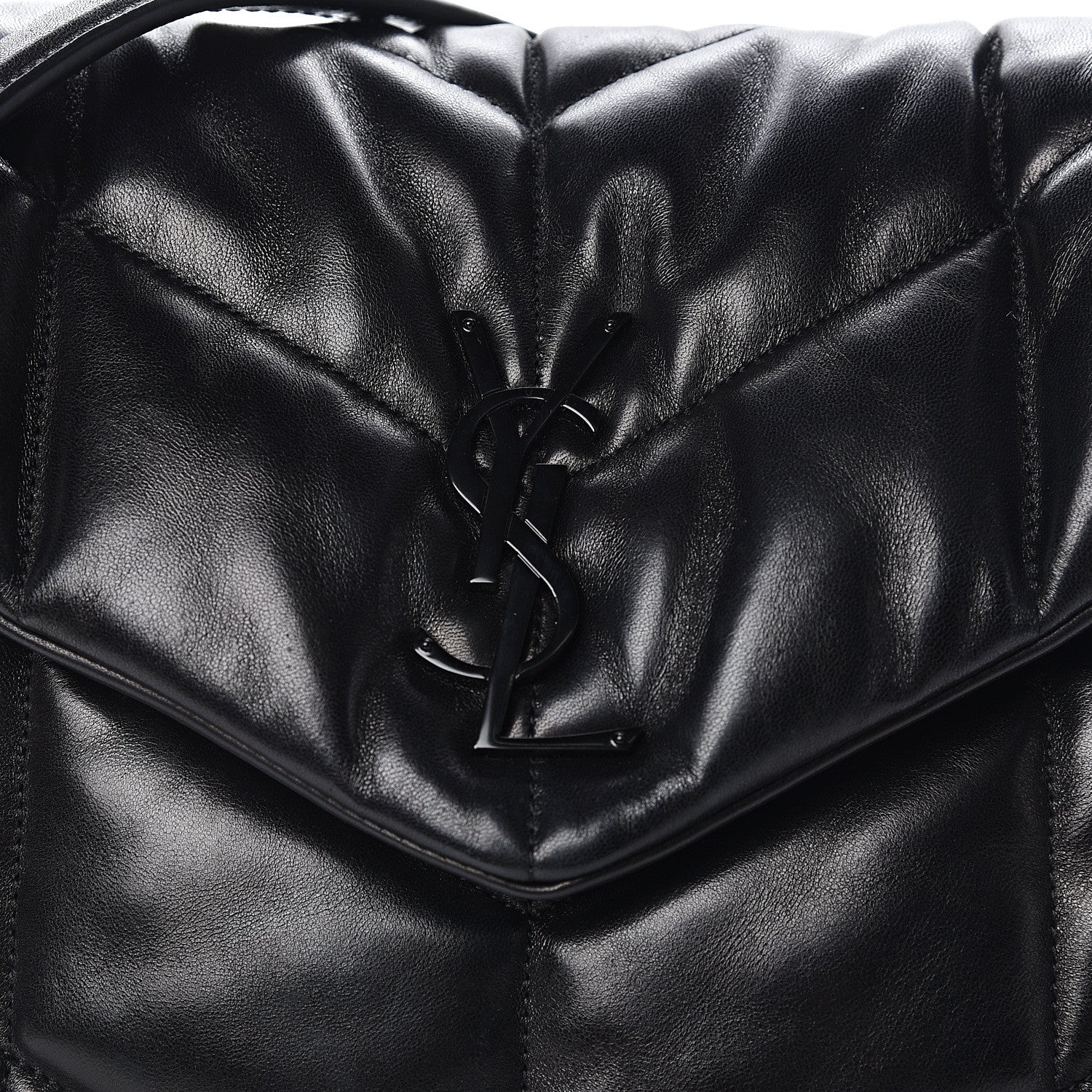 Saint Laurent Lambskin Quilted Medium Loulou Puffer Monogram Chain Satchel Black 8 of 11