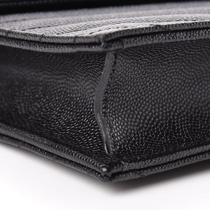 Saint Laurent Grain De Poudre Matelasse Chevron Monogram Envelope Chain Wallet Black 9 of 11