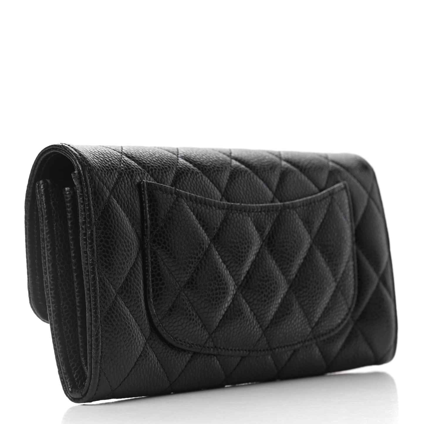 Caviar Quilted Large Gusset Flap Wallet Black