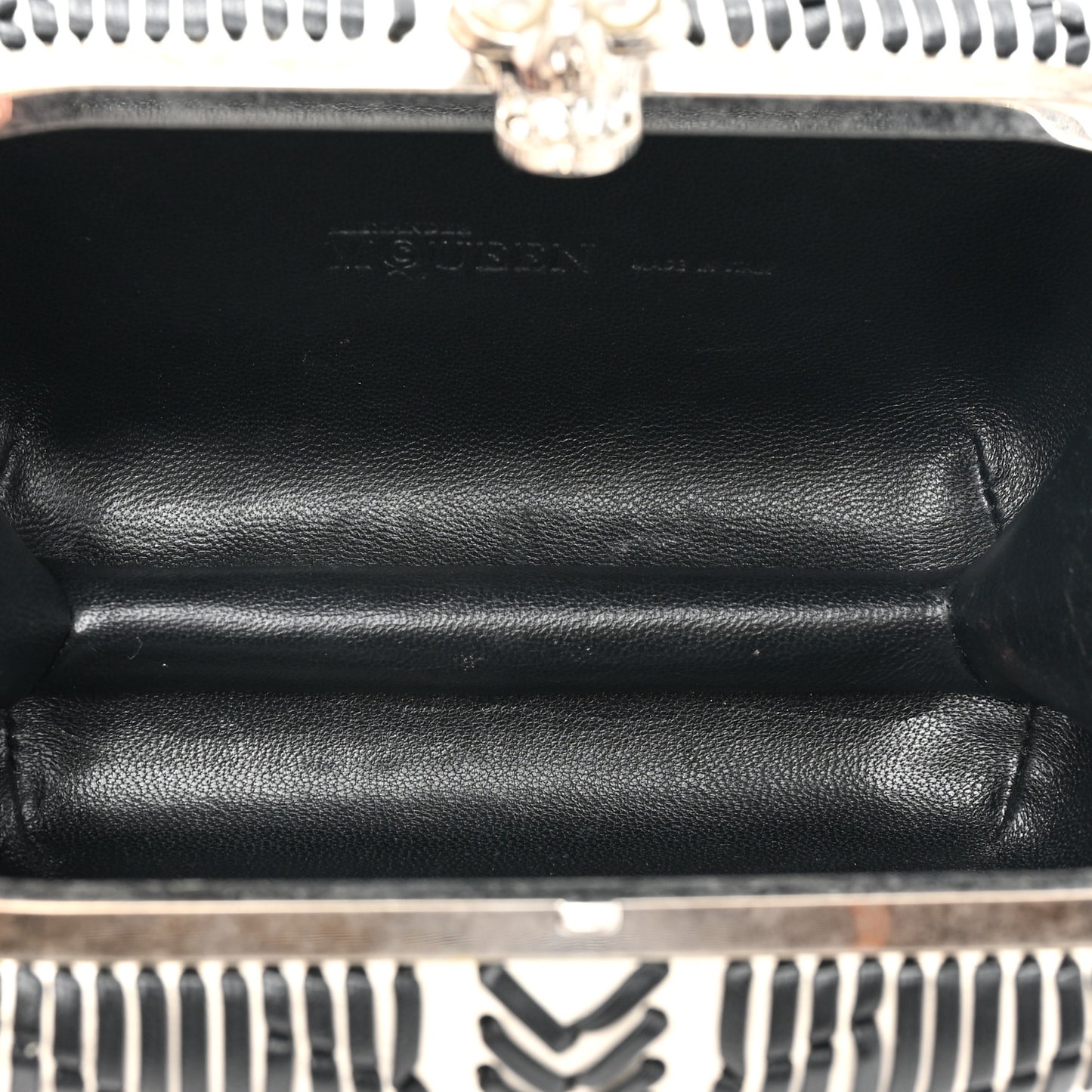 Calfskin Whipstitch Britannia Skull Box Clutch White Black