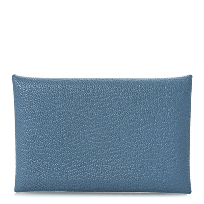Hermes Chevre Mysore Verso Calvi Card Case New Bleu Jean Havane 1 of 9