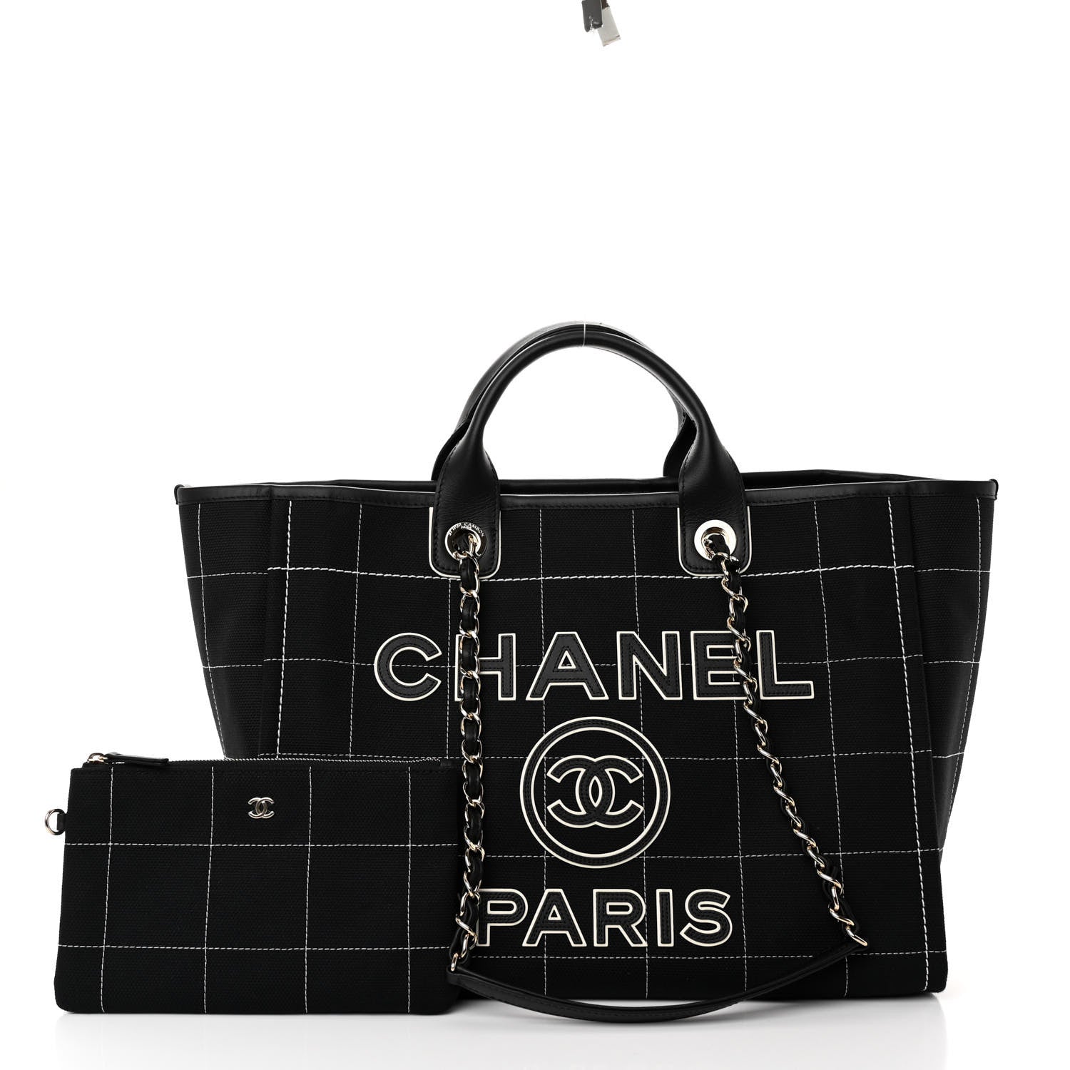 Chanel Cotton Medium Deauville Tote Black White 3 of 11