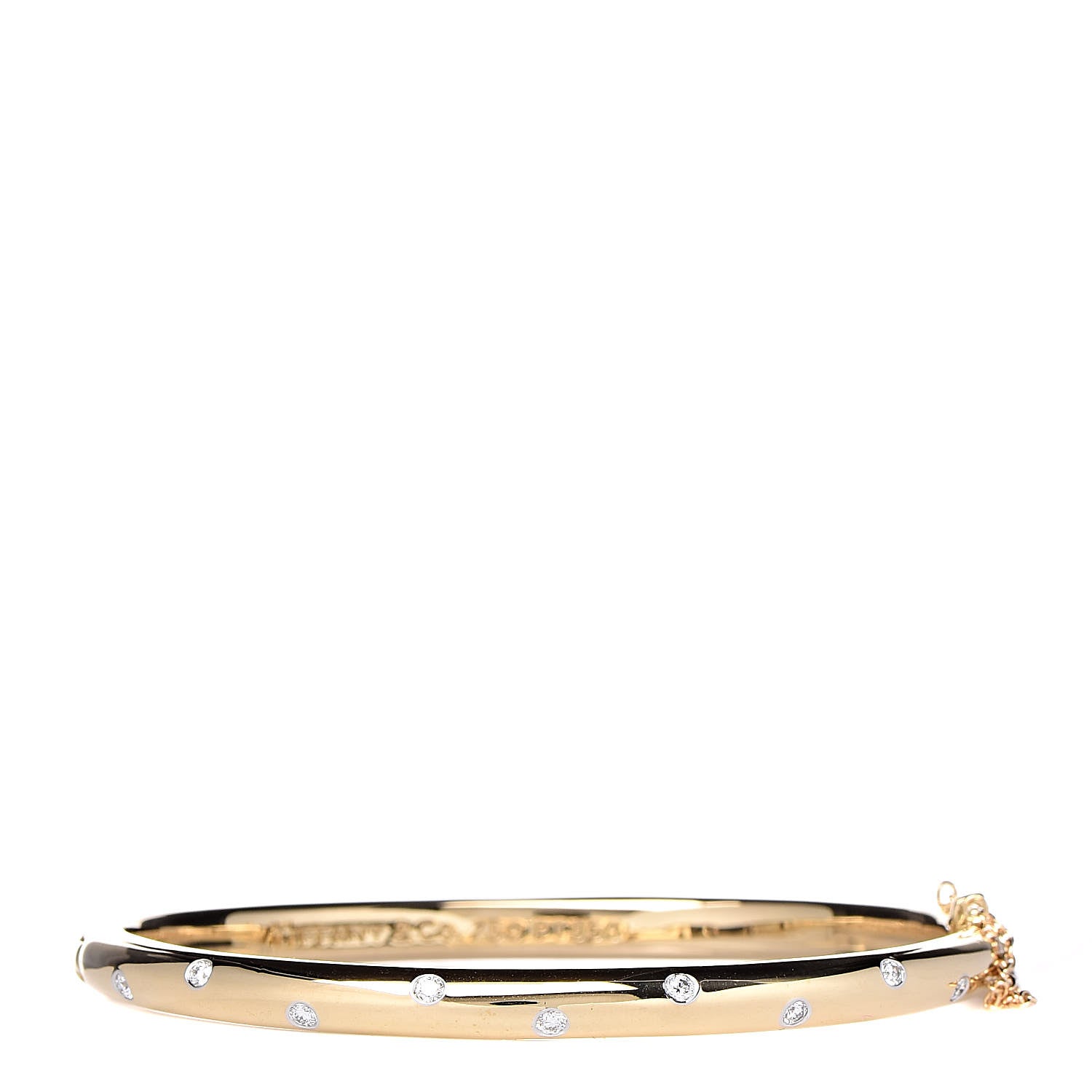 Tiffany 18K Yellow Gold Platinum Diamond 4.5mm Etoile Bangle Bracelet 1 of 4