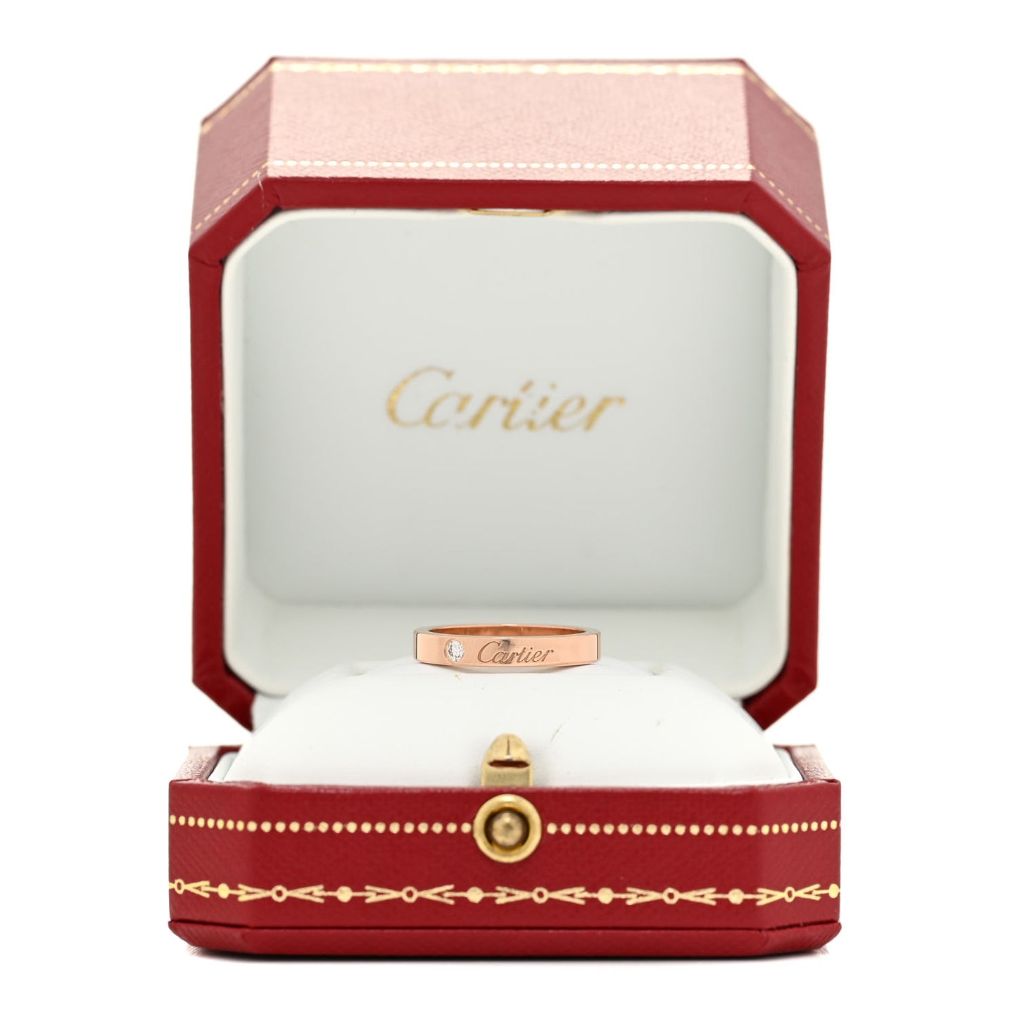 18K Pink Gold Diamond 3mm C De Cartier Wedding Band Ring 50 5.25