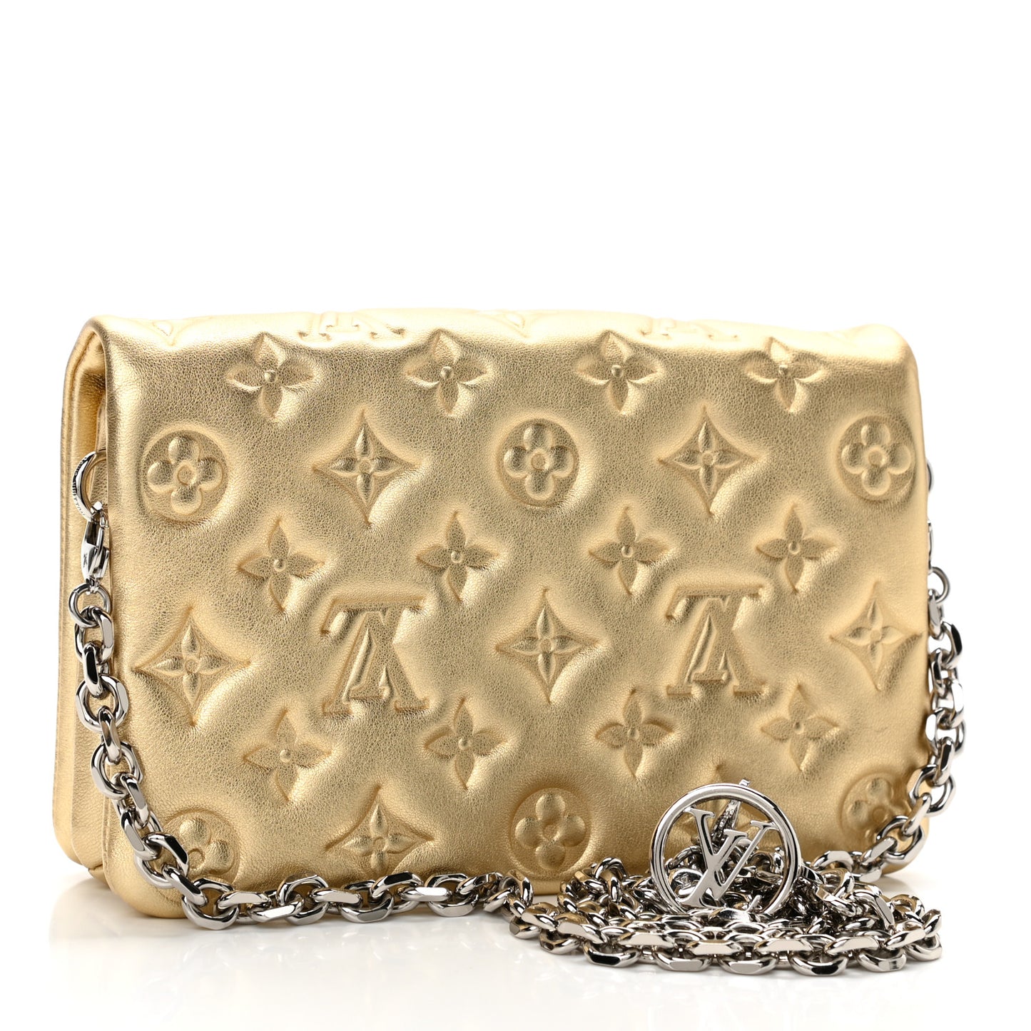 Metallic Lambskin Embossed Monogram Pochette Coussin Gold