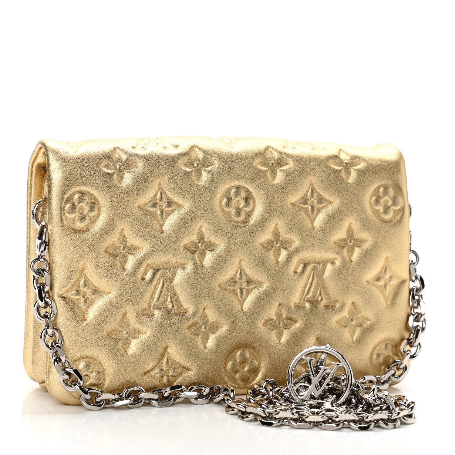 Louis Vuitton Metallic Lambskin Embossed Monogram Pochette Coussin Gold 3 of 9