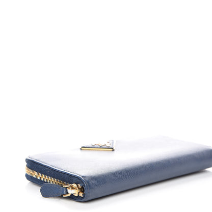 Prada Saffiano Triangle Zip Around Wallet Blue 4 of 11