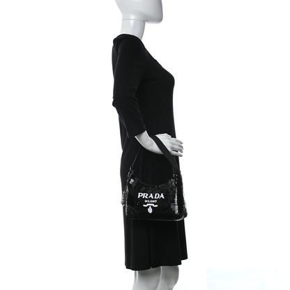 Prada Paillettes Sequin Mini Re-Edition 2000 Bag Black White 2 of 13