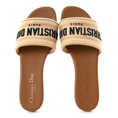 Christian Dior Canvas Embroidered Dway Flat Slide Sandals 35.5 Chestnut 2 of 10