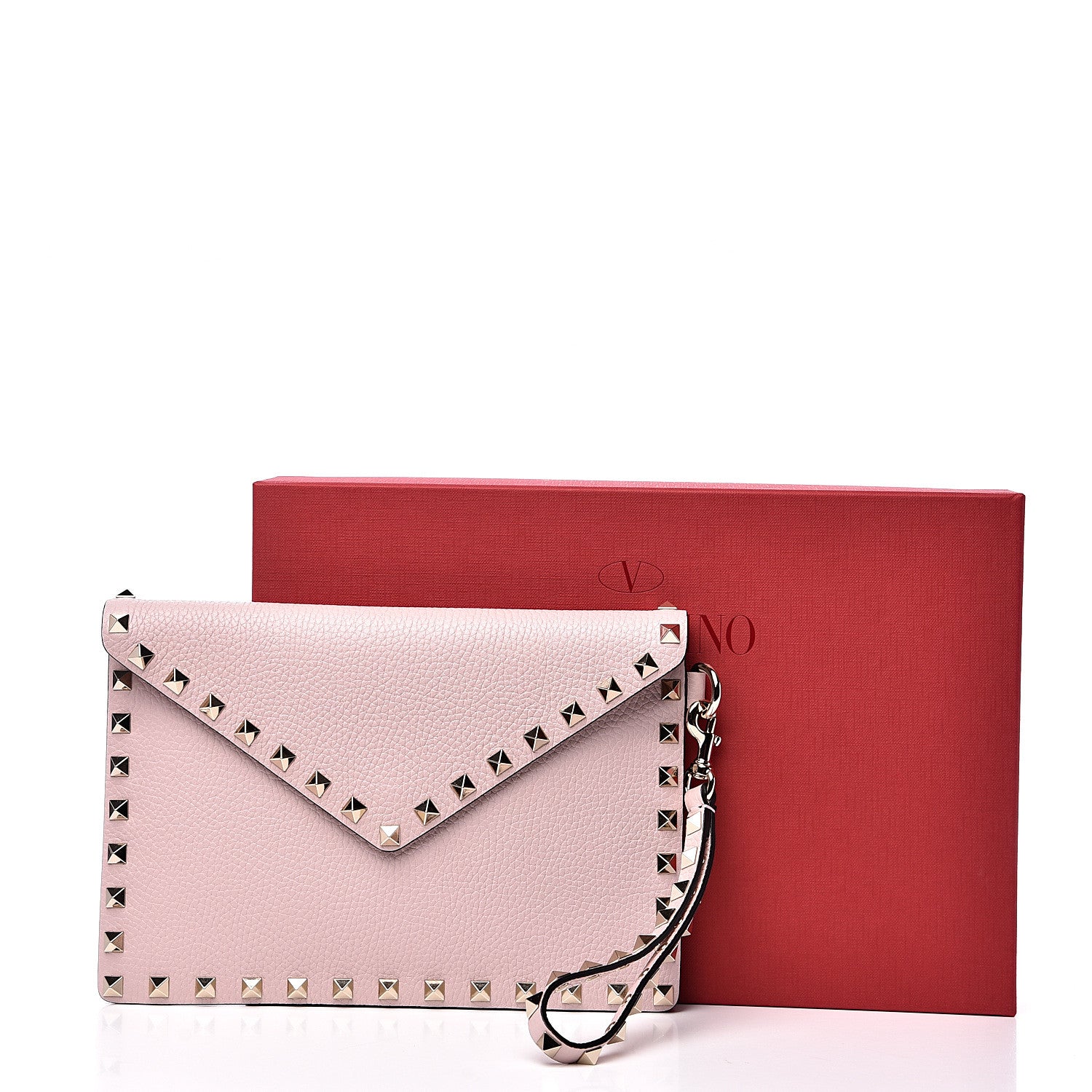 Valentino Garavani Pebbled Calfskin Medium Rockstud Envelope Flat Wristlet Pouch Water Rose 7 of 7