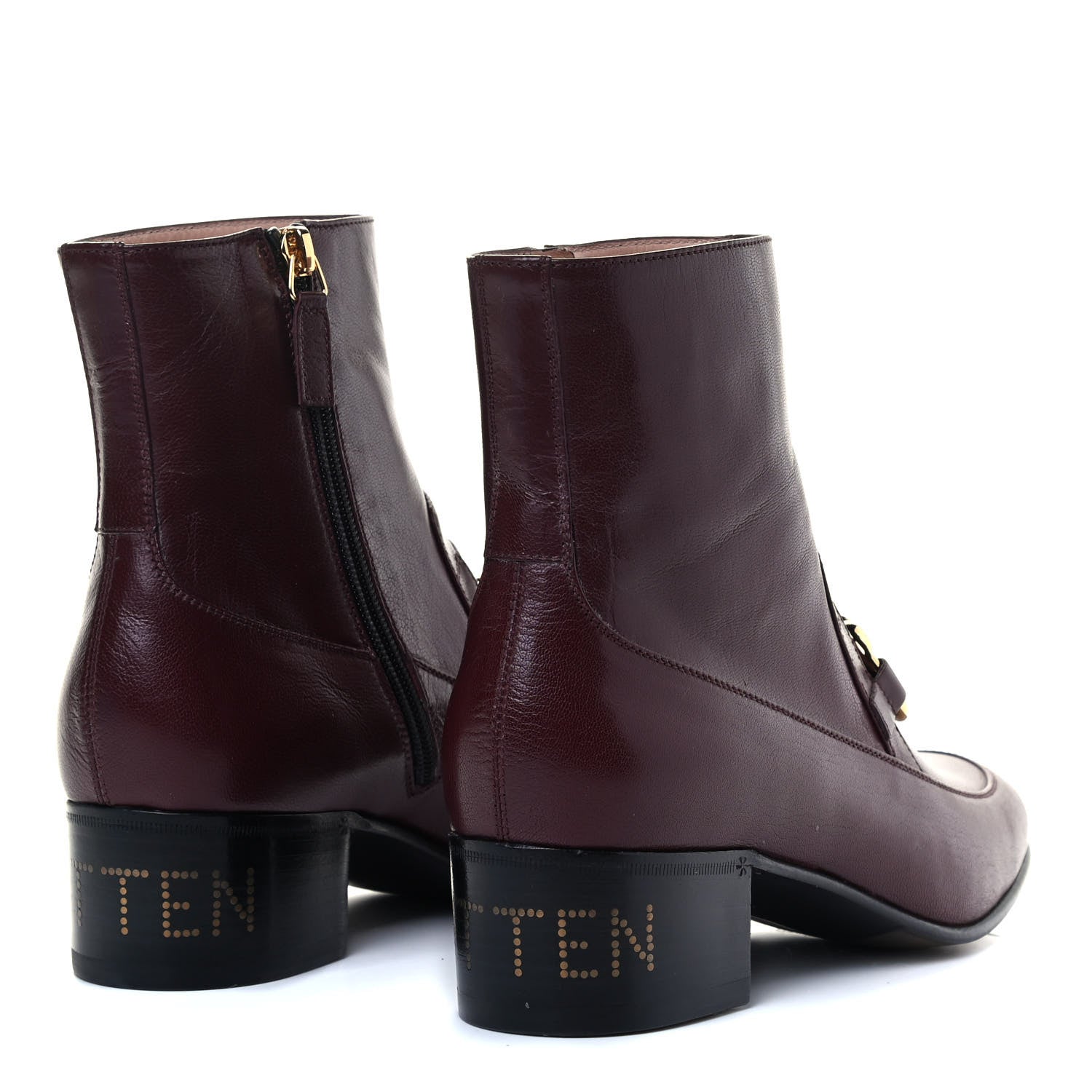 Gucci Goatskin Kitten Chain Horsebit Ankle Boots 39.5 Bordeaux 3 of 8