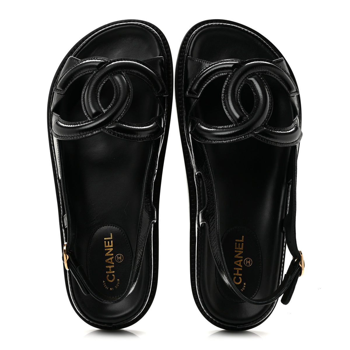 Chanel Shiny Crumpled Lambskin CC Cut Out Sandals 37 Black 2 of 9