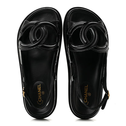 Chanel Shiny Crumpled Lambskin CC Cut Out Sandals 37 Black 2 of 9