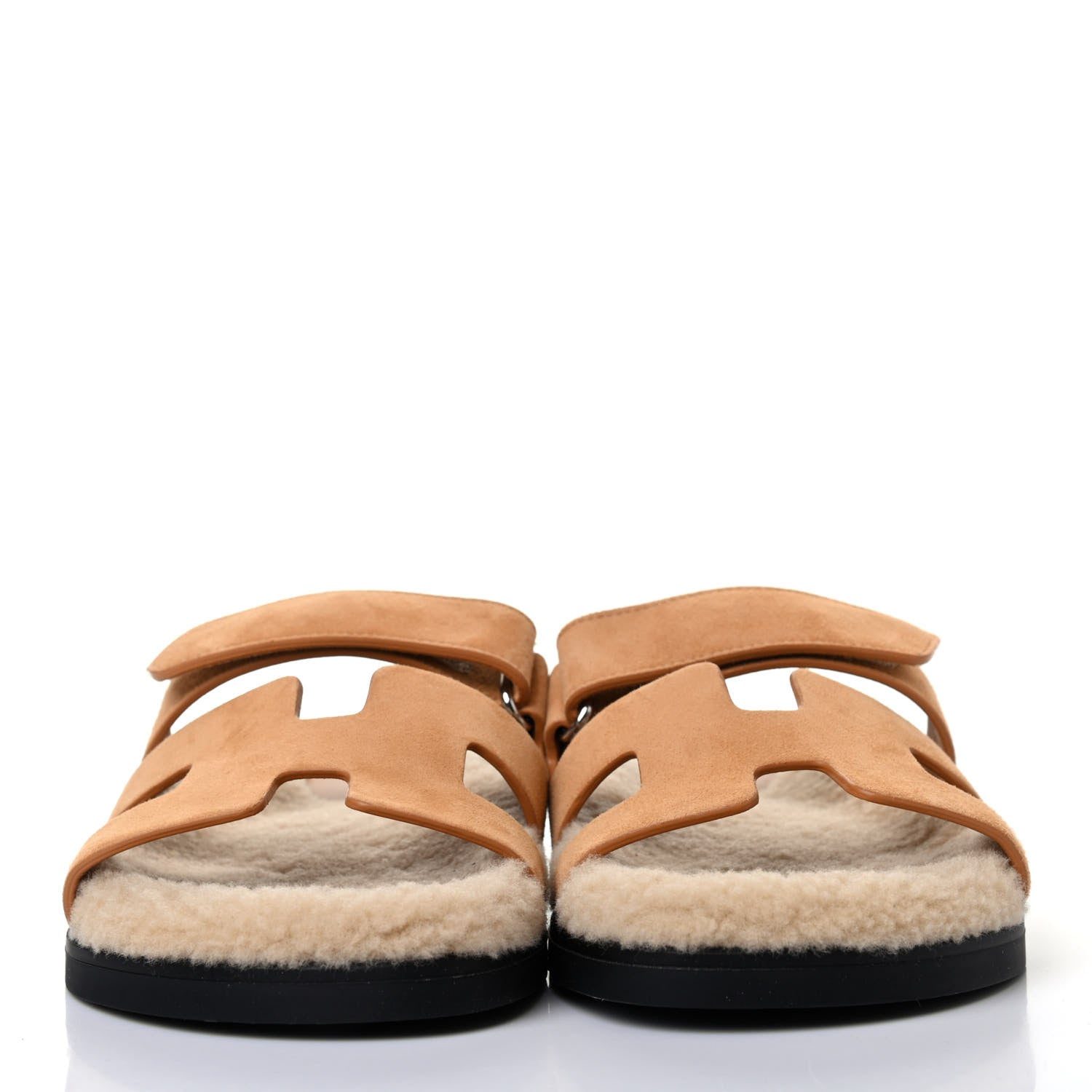 Hermes Suede Goatskin Woolskin Womens Chypre Sandals 37 Golden Beige 2 of 4