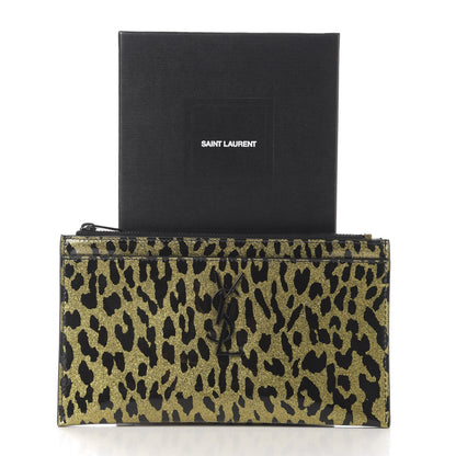 Saint Laurent Patent Glitter Leopard Monogram Zip Pouch Gold Black 13 of 13