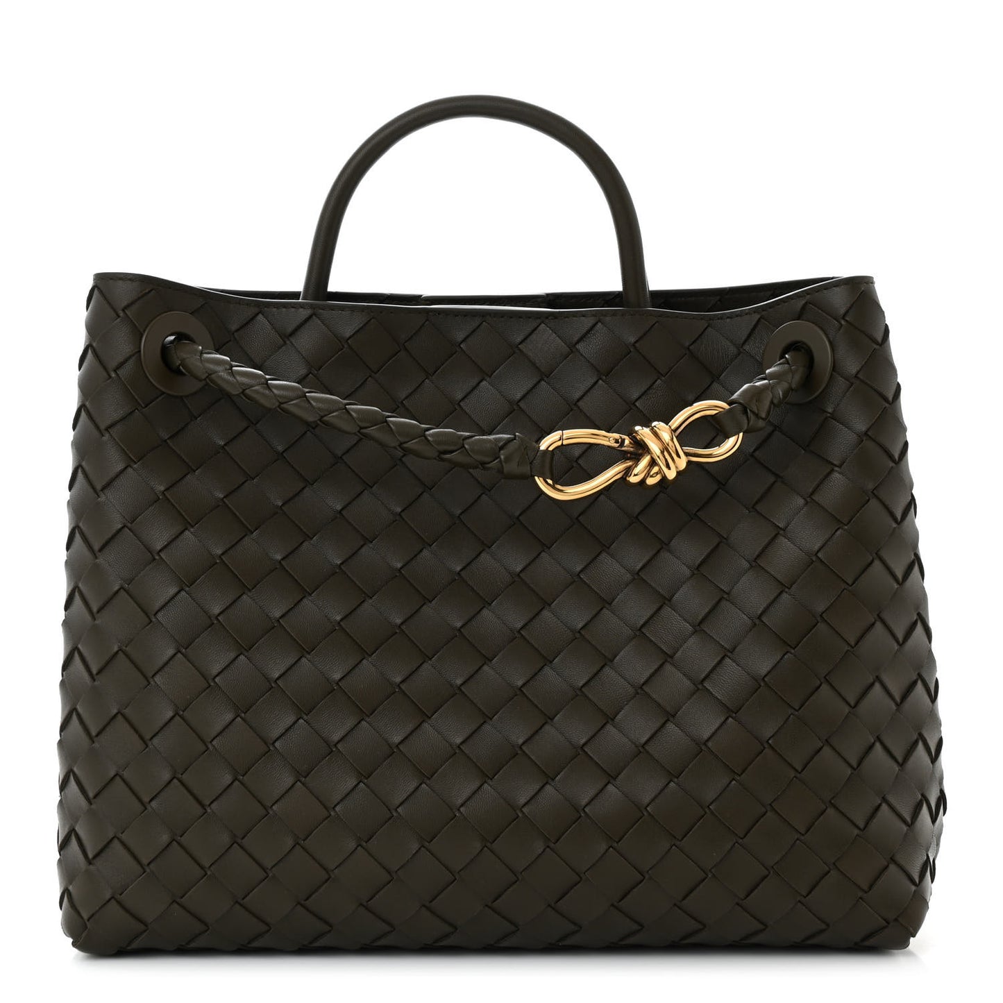 Nappa Intrecciato Medium Andiamo Shoulder Bag Kaki