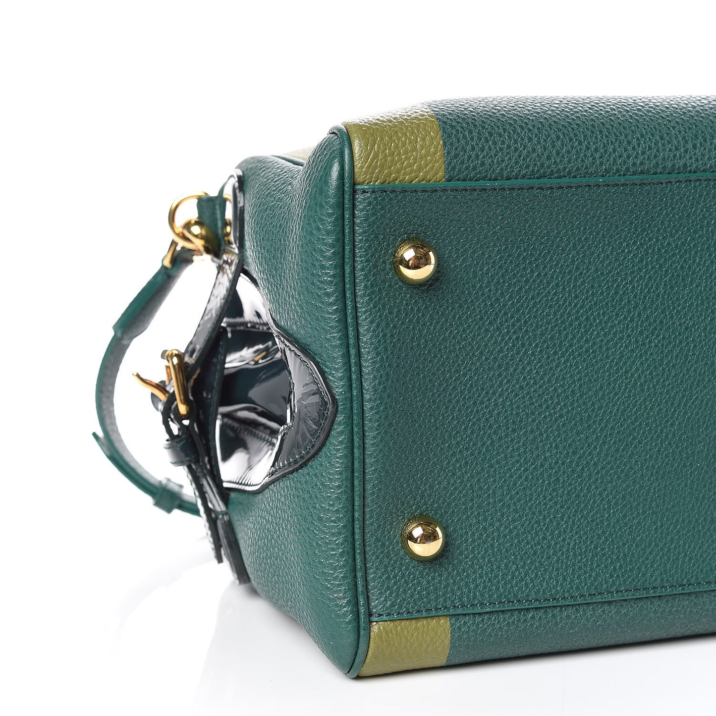 Grain Calfskin Patent Small The Bee Top Handle Green
