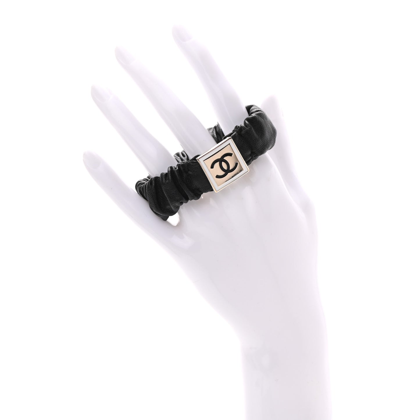 Lambskin Metal Enamel CC Hair Tie Black Gold