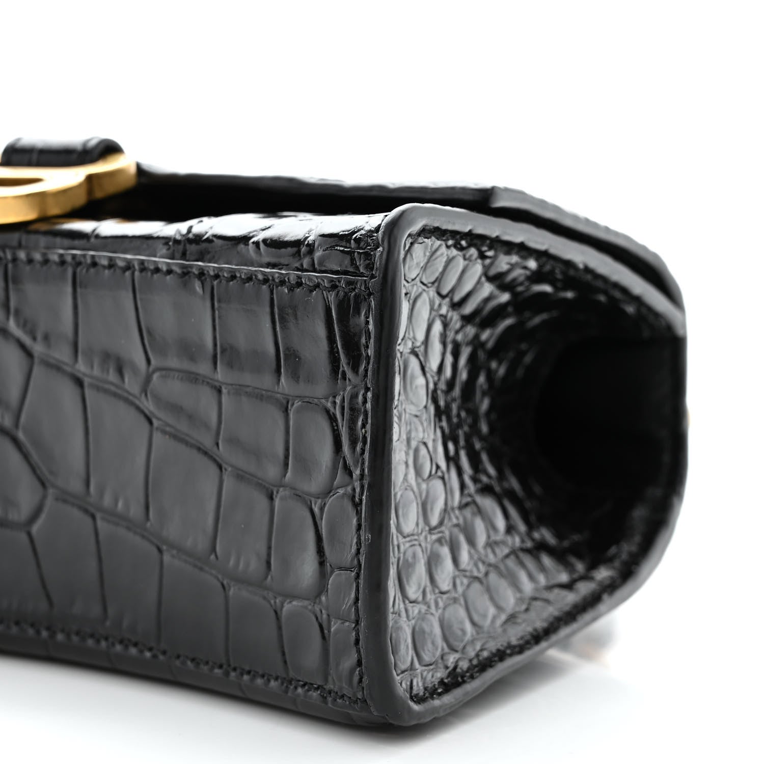 Balenciaga Shiny Calfskin Crocodile Embossed Hourglass Top Handle Bag XS Black 11 of 11