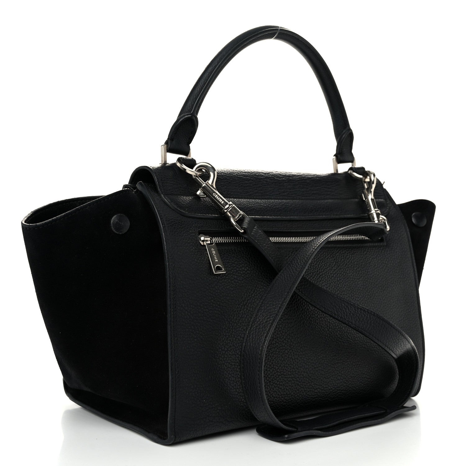 Celine Drummed Calfskin Suede Small Trapeze Black 3 of 10