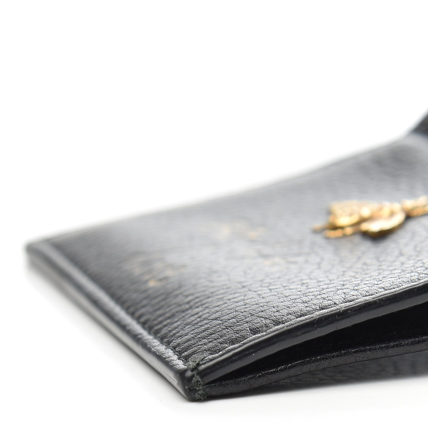 Pebbled Calfskin Animalier Card Case Black