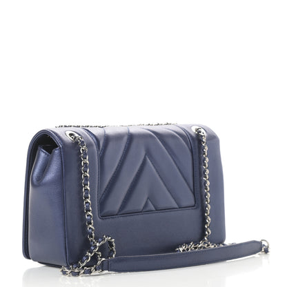 Chanel Metallic Sheepskin Chevron Quilted Medium Vintage Mademoiselle Flap Navy 3 of 11