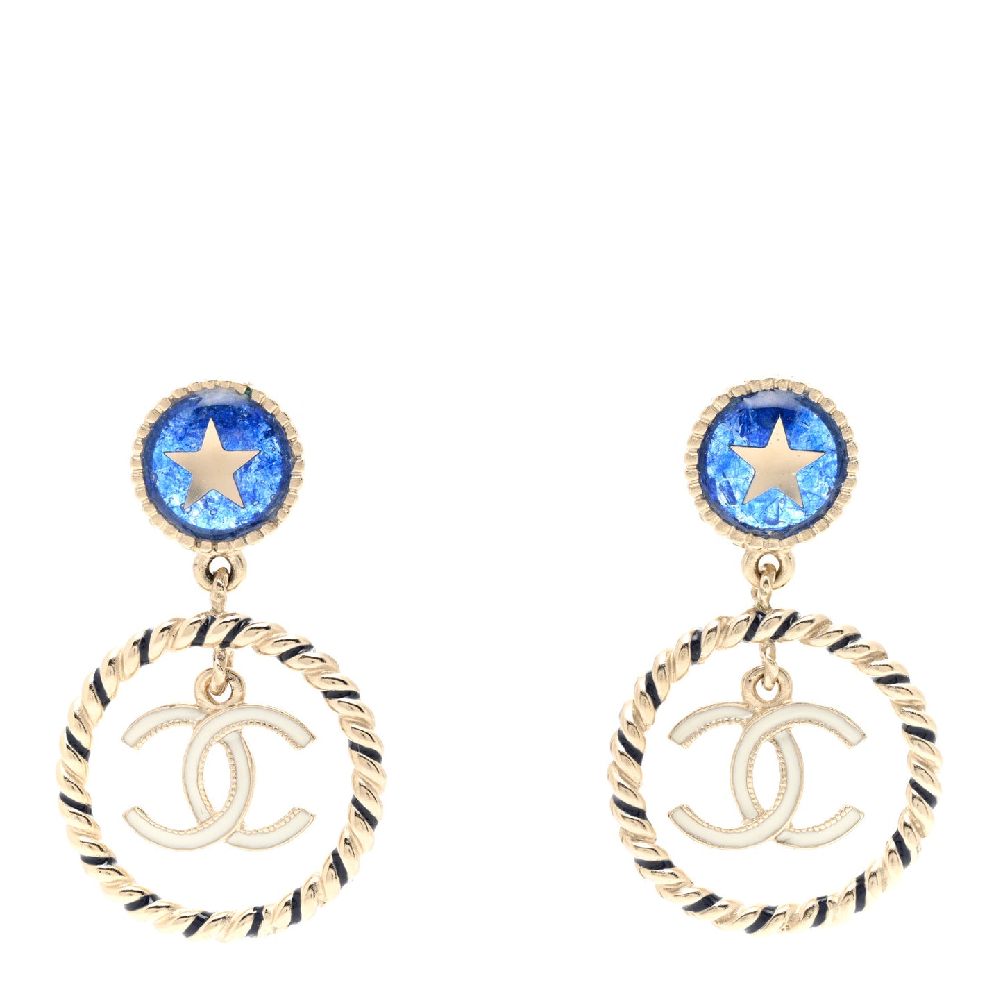 Resin Star CC Drop Earrings Blue Gold