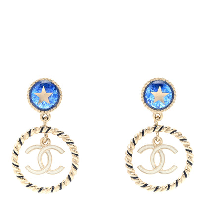 Chanel Resin Star CC Drop Earrings Blue Gold 1 of 4