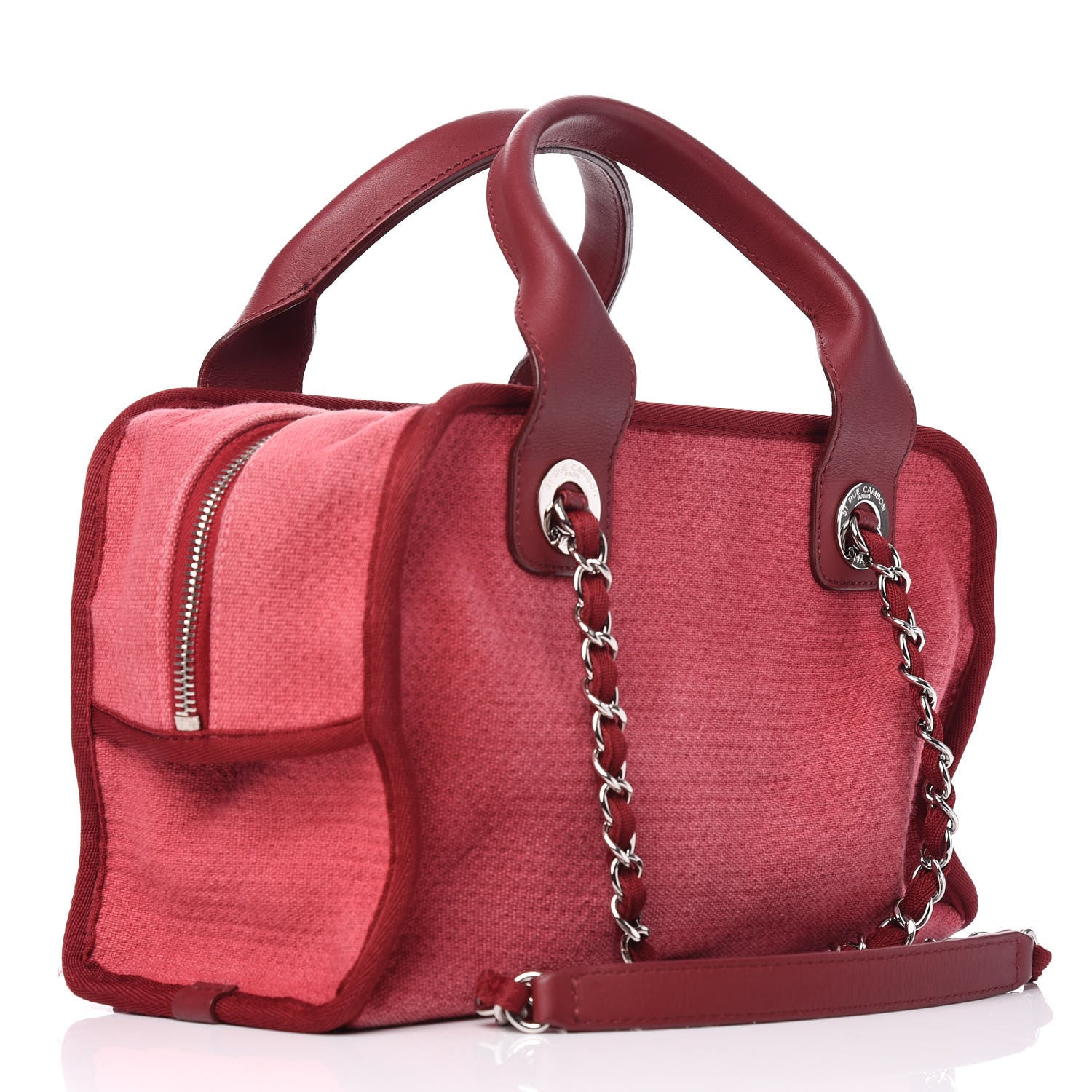 Chanel Canvas Deauville Small Bowling Bag Dark Pink 4 of 11
