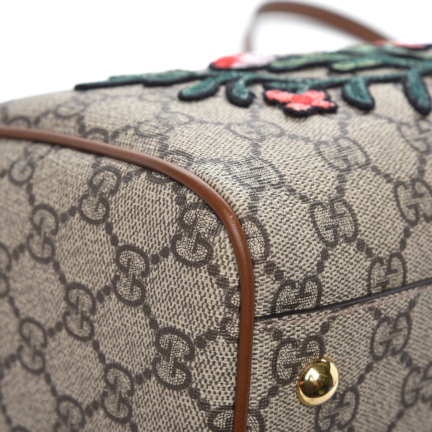 Gucci GG Supreme Monogram Floral Embroidered Small Boston Brown 12 of 12