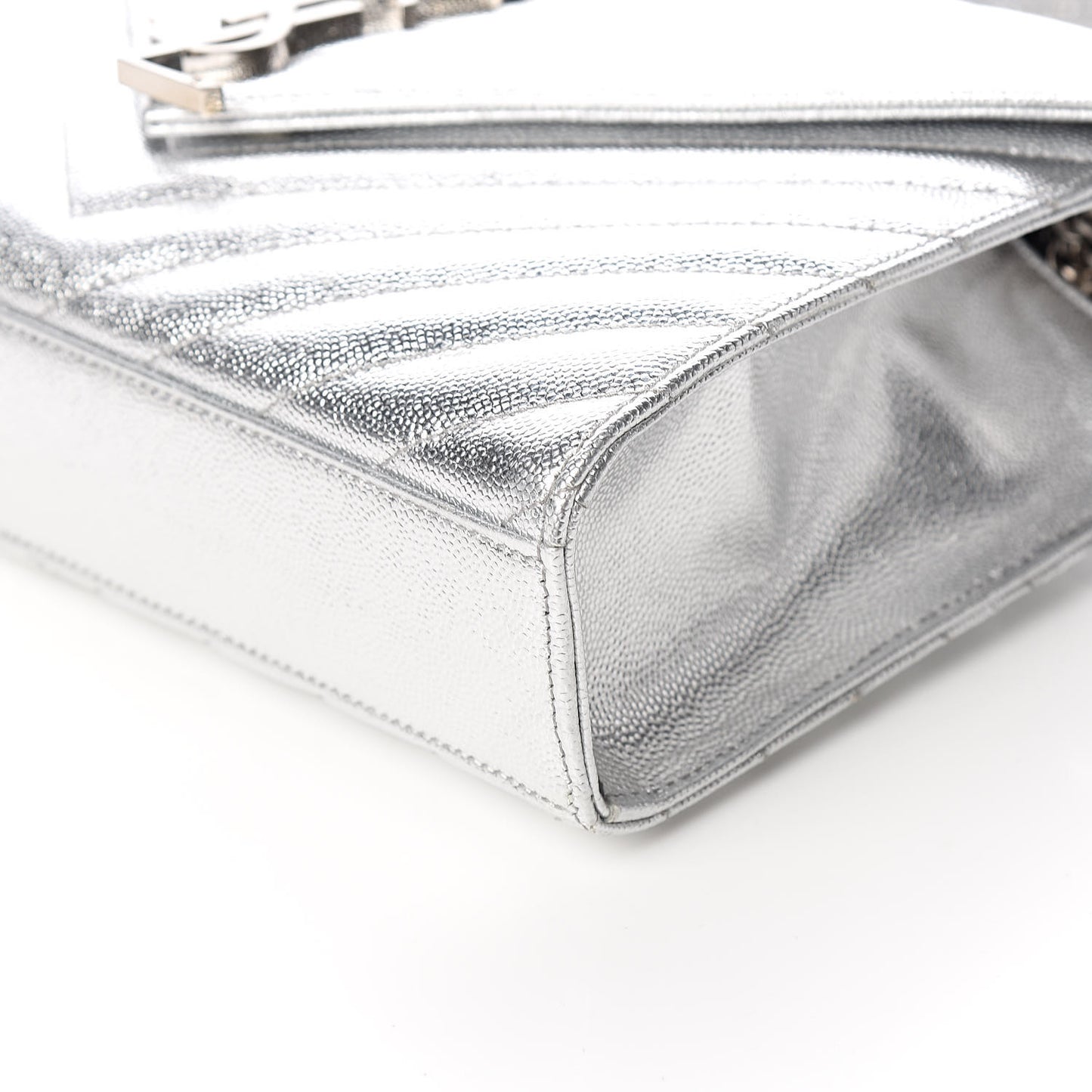 Sheepskin Matelasse Chevron Monogram Medium College Bag Silver