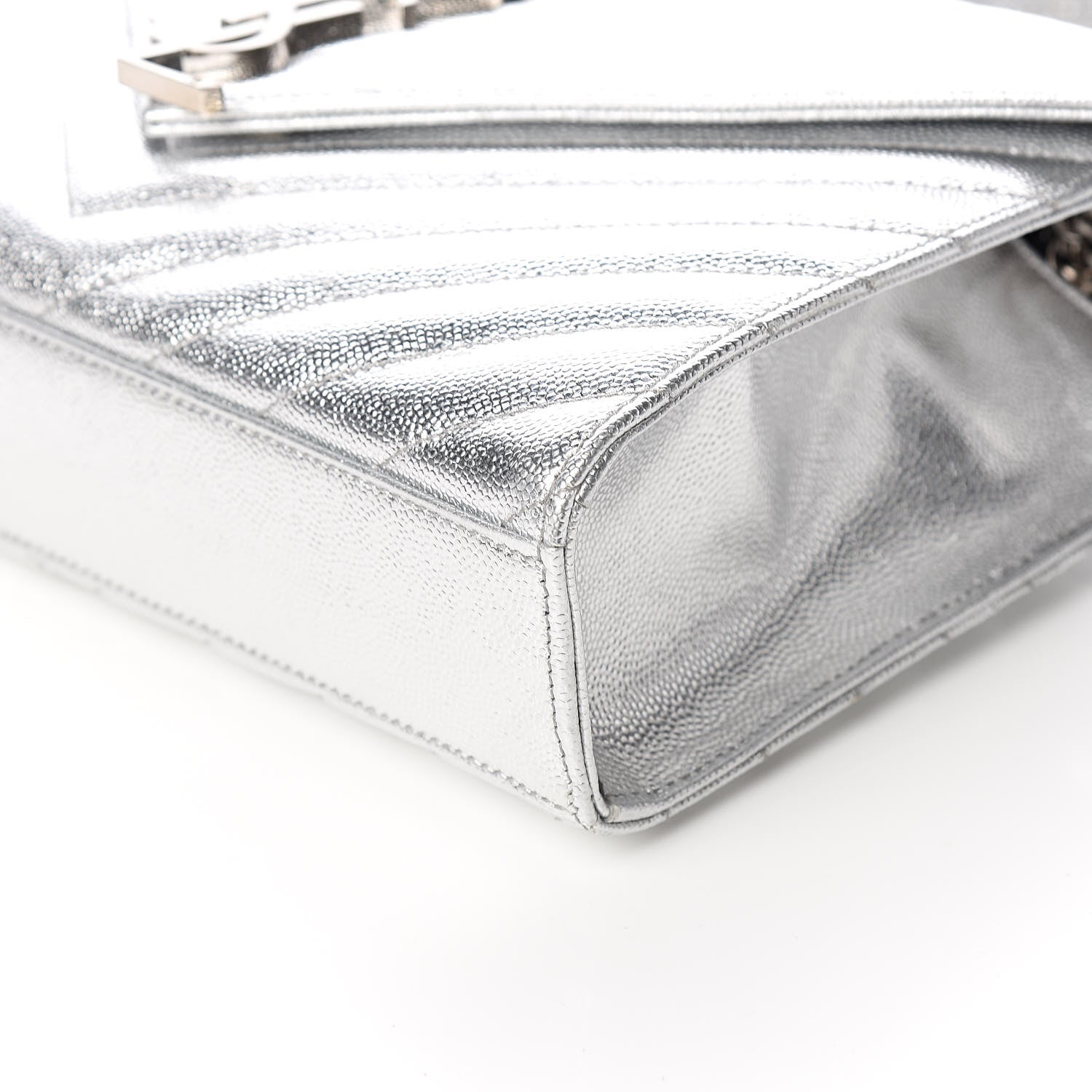 Saint Laurent Sheepskin Matelasse Chevron Monogram Medium College Bag Silver 8 of 9