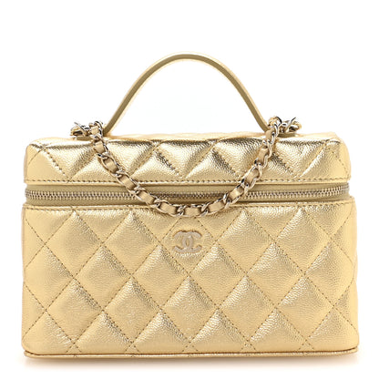 Chanel Metallic Caviar Quilted Top Handle Slim Vanity With Chain Gold 1 of 10