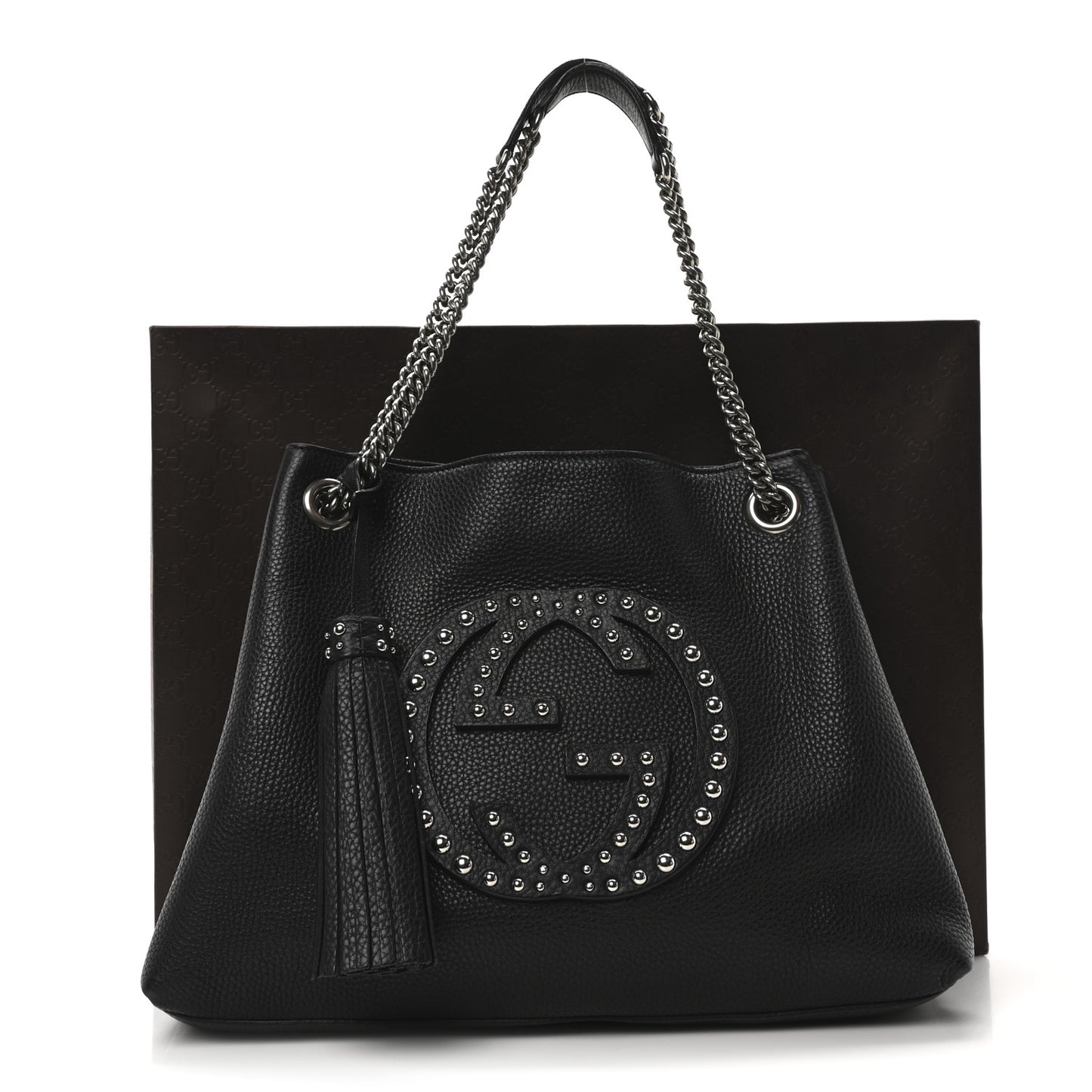 Pebbled Calfskin Studded Medium Soho Chain Shoulder Bag Black