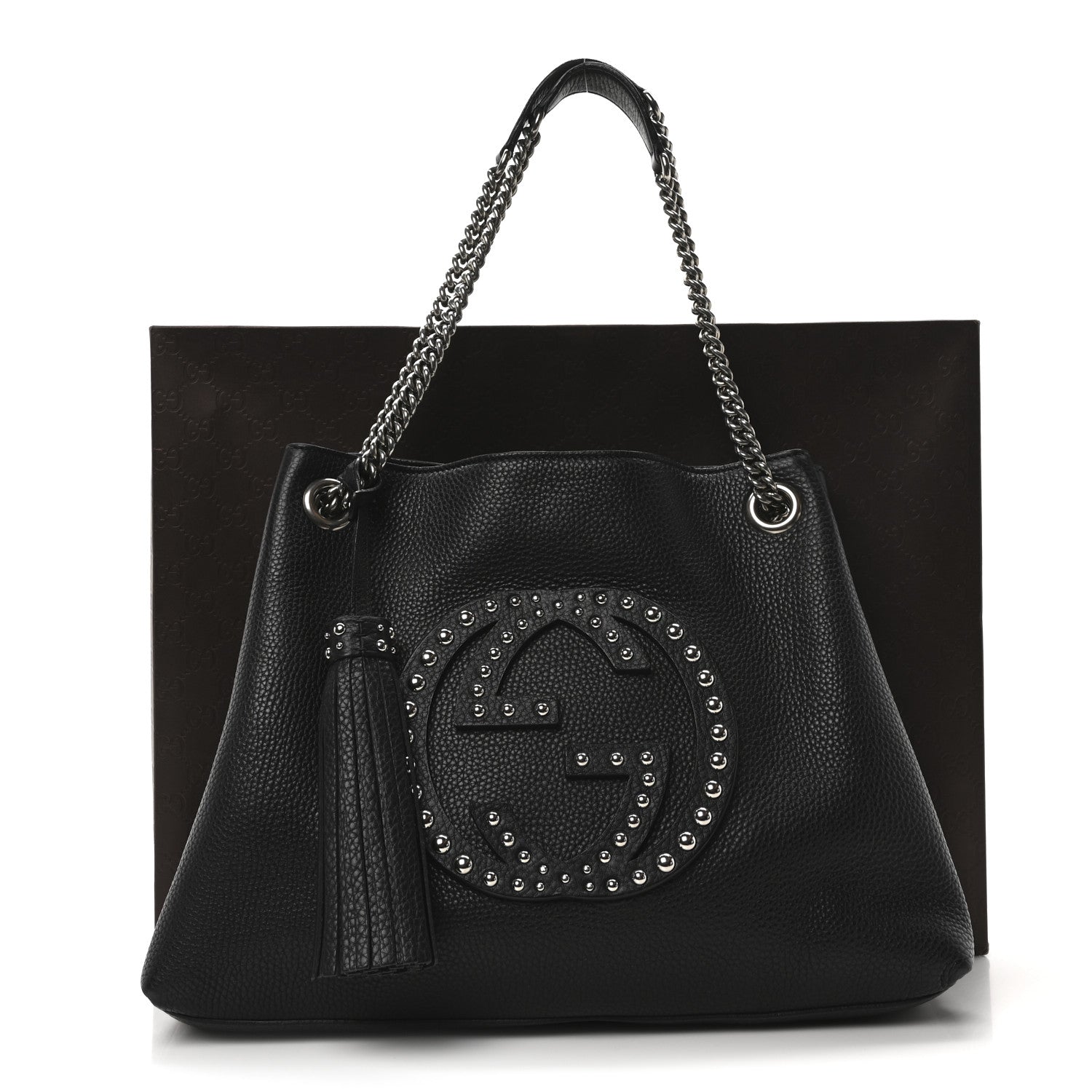 Gucci Pebbled Calfskin Studded Medium Soho Chain Shoulder Bag Black 11 of 11