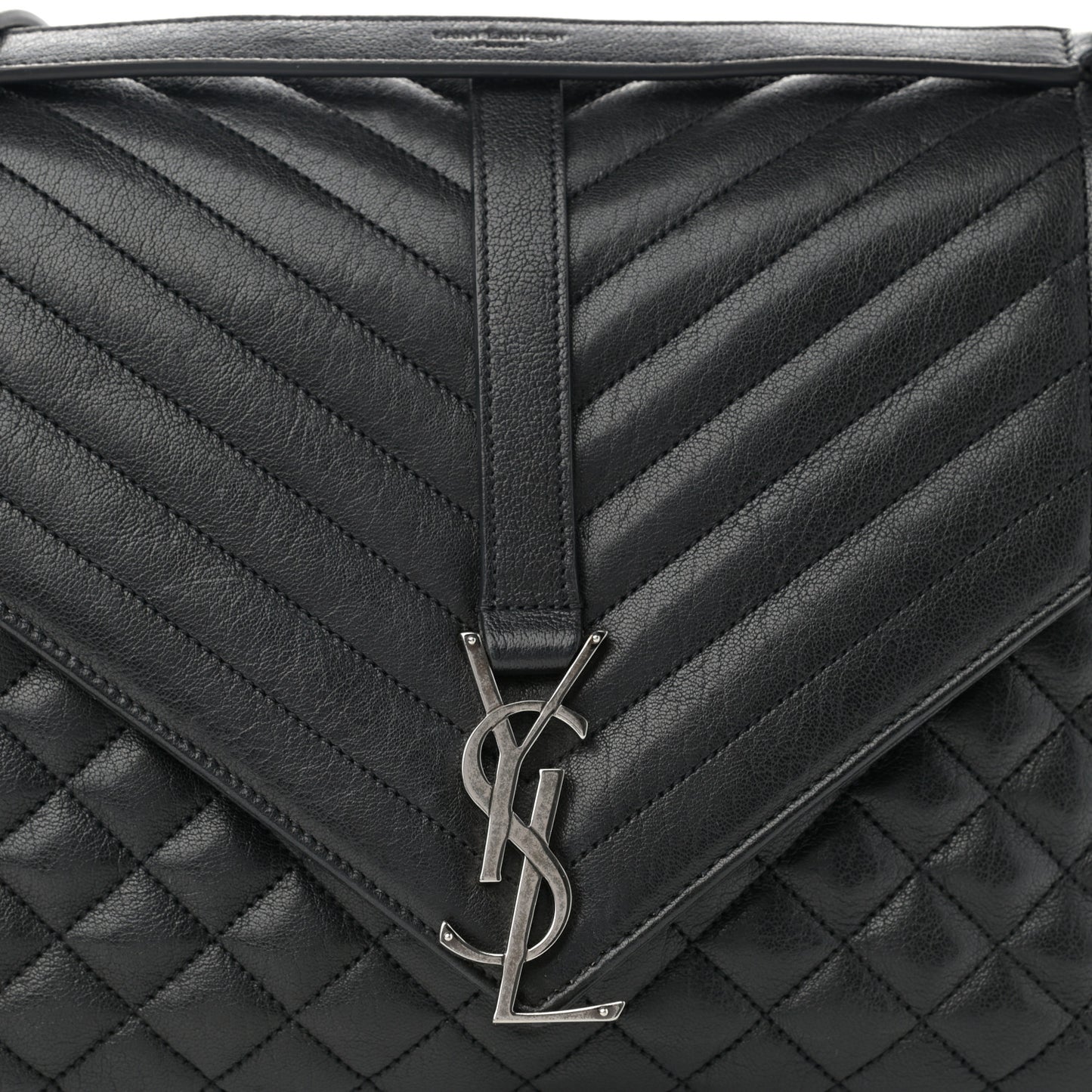 Calfskin Mixed Matelasse Triquilt Large Monogram Satchel Black