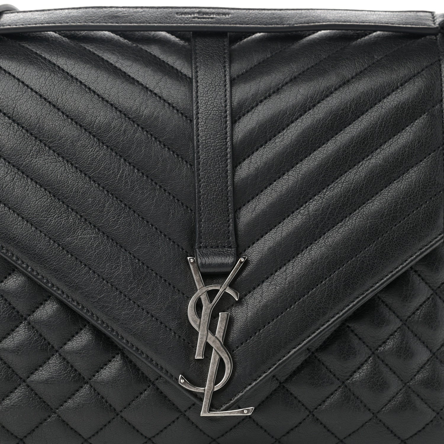 Saint Laurent Calfskin Mixed Matelasse Triquilt Large Monogram Satchel Black 9 of 12