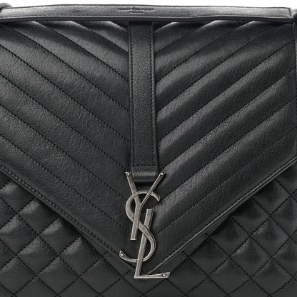 Saint Laurent Calfskin Mixed Matelasse Triquilt Large Monogram Satchel Black 9 of 12