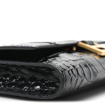 Balenciaga Shiny Calfskin Crocodile Embossed Hourglass Gusset Pouch Black 8 of 9