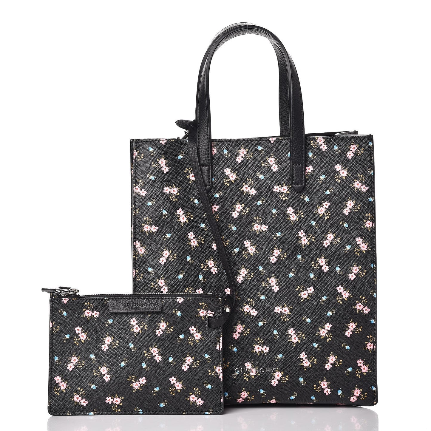 Coated Canvas Hibiscus Print Small Stargate Shopper Tote Black Multicolor