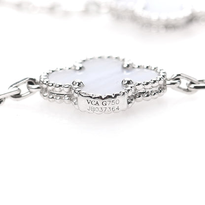 Van Cleef & Arpels 18K White Gold Chalcedony 5 Motifs Vintage Alhambra Bracelet 5 of 8