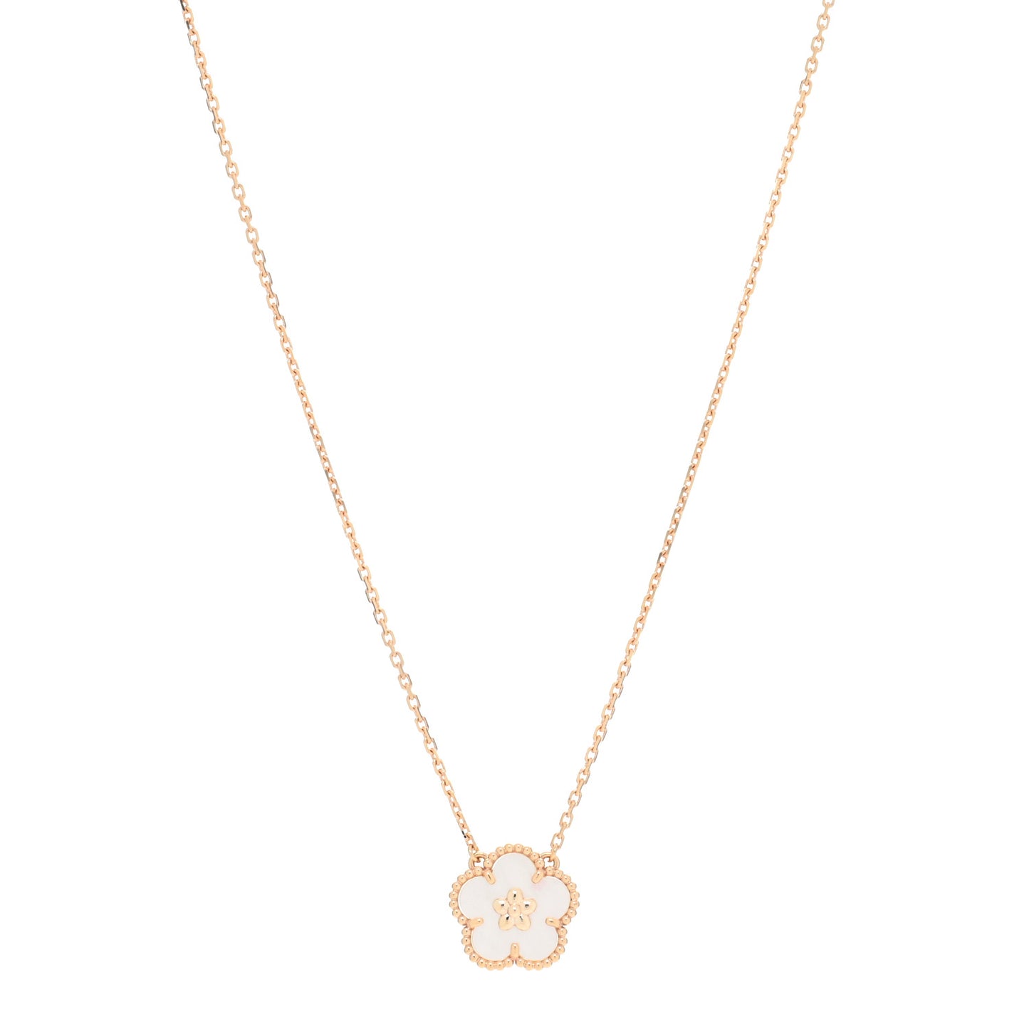 18K Rose Gold Mother Of Pearl Lucky Spring Plum Blossom Necklace