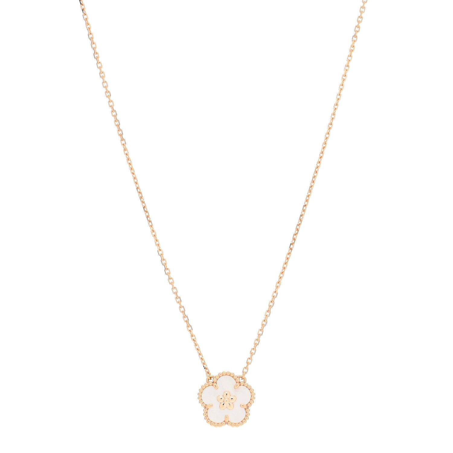 Van Cleef & Arpels 18K Rose Gold Mother Of Pearl Lucky Spring Plum Blossom Necklace 1 of 5