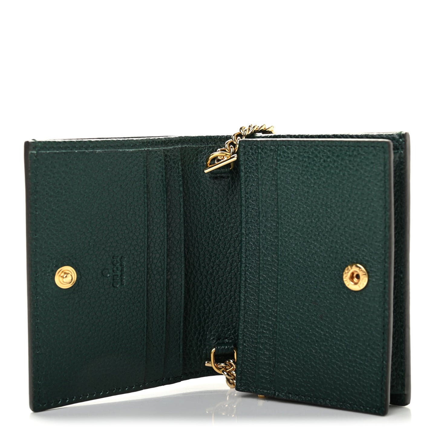 Grainy Calfskin Zumi Chain Card Case Wallet Vintage Green