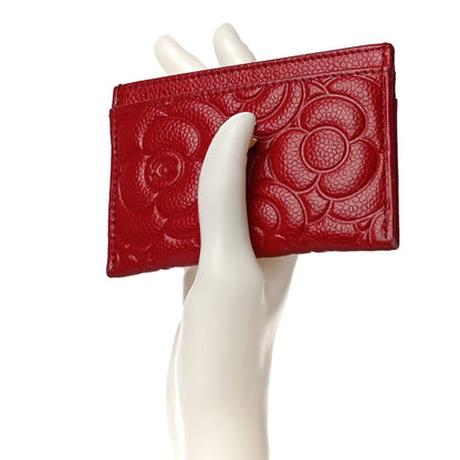 Chanel Caviar Camellia Embossed Card Holder Red 2 of 14