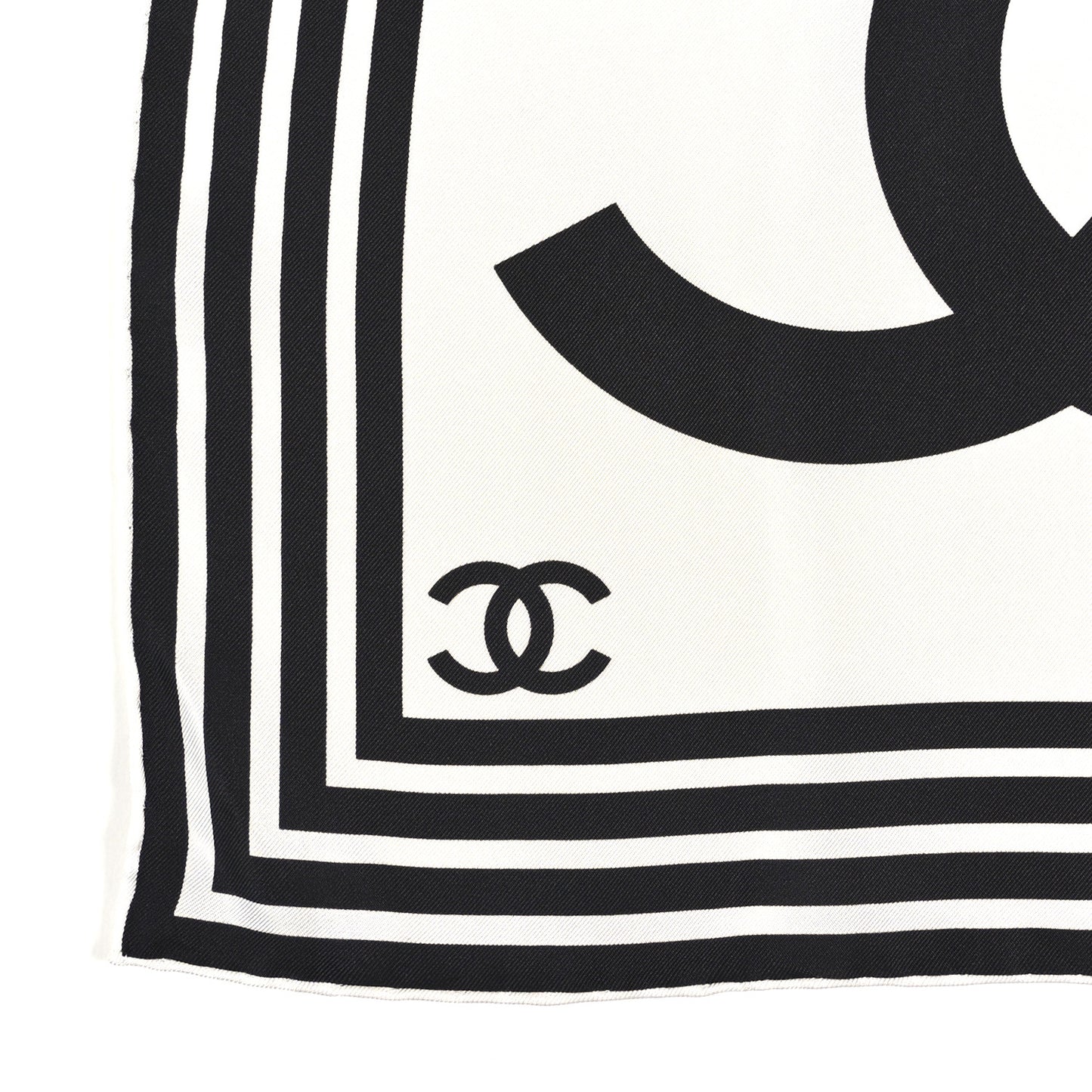Silk CC Square Logo Scarf Black White