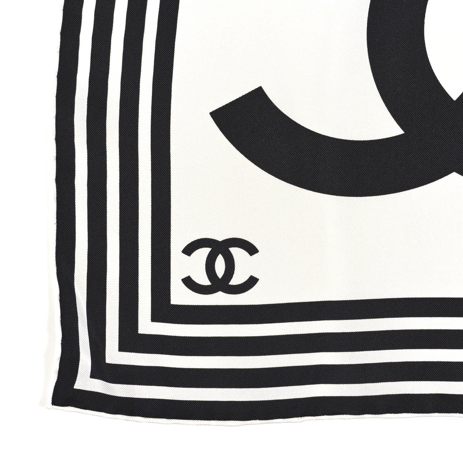 Chanel Silk CC Square Logo Scarf Black White 4 of 8