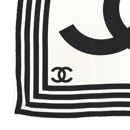 Chanel Silk CC Square Logo Scarf Black White 4 of 8
