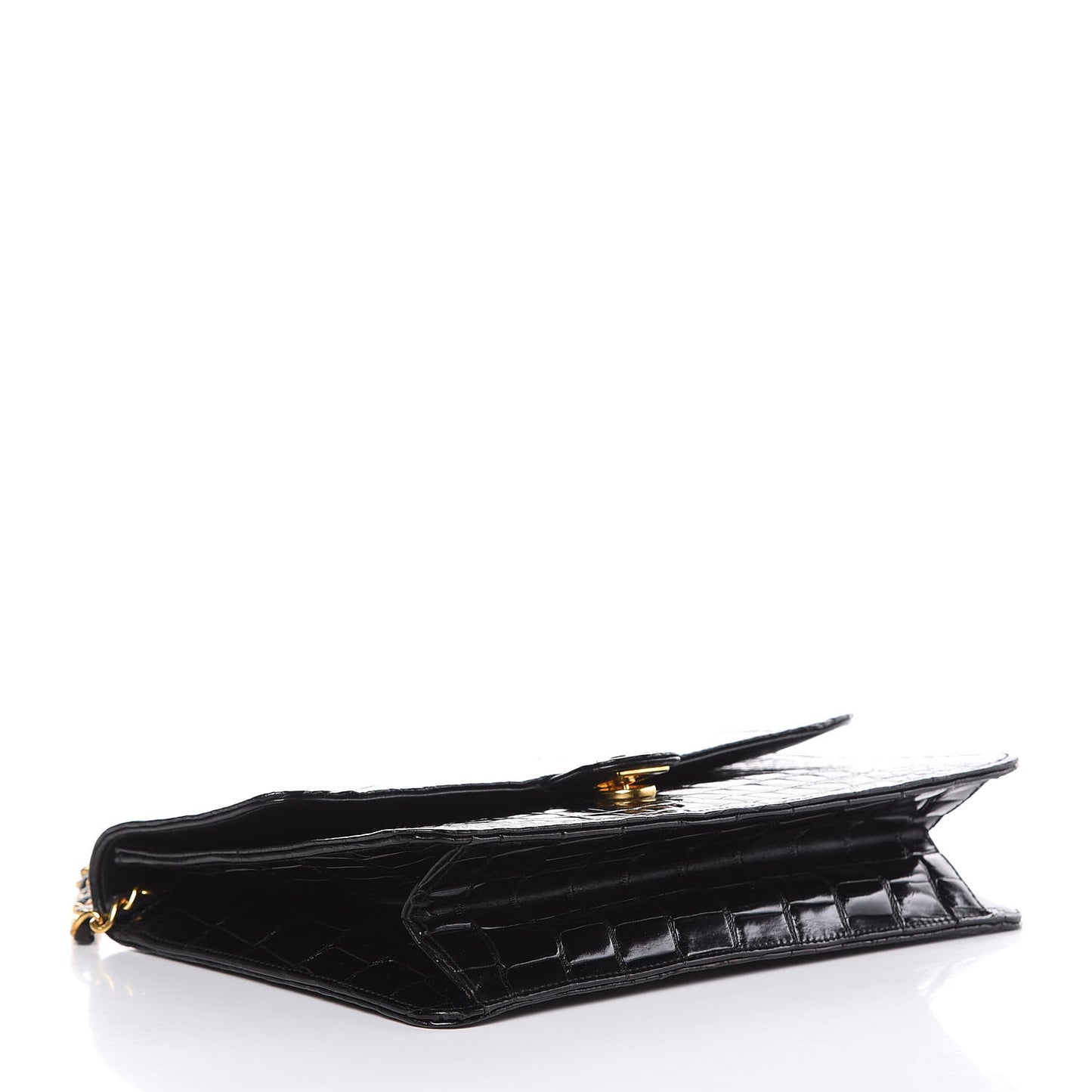 Shiny Crocodile Small Single Flap Black