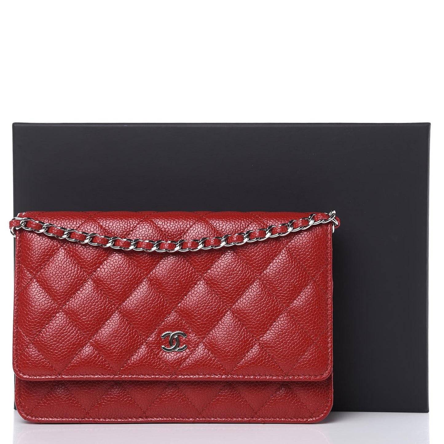 Caviar Quilted Wallet on Chain WOC Red